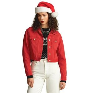 Polo Lauren Ralph Lauren Red Denim Jacket Women's Small Cropped Trucker Logo